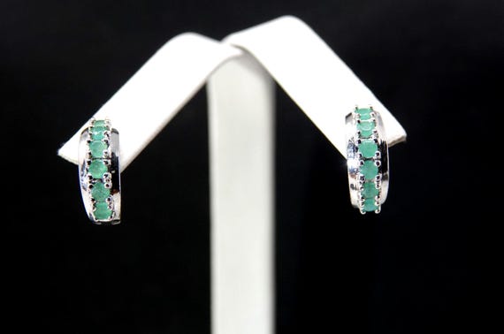 Petite Sterling Hoops with Emeralds by Ross Simon