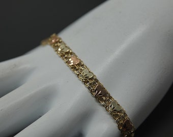 8" 14K Gold Bracelet with White and Rose Gold Hearts