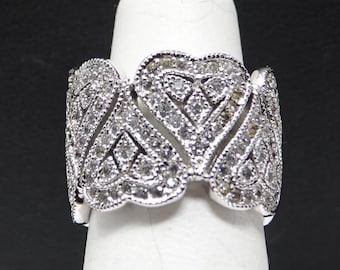 Size 5 1/2 Sterling and CZ Hearts Wide Band from Joseph Esposito