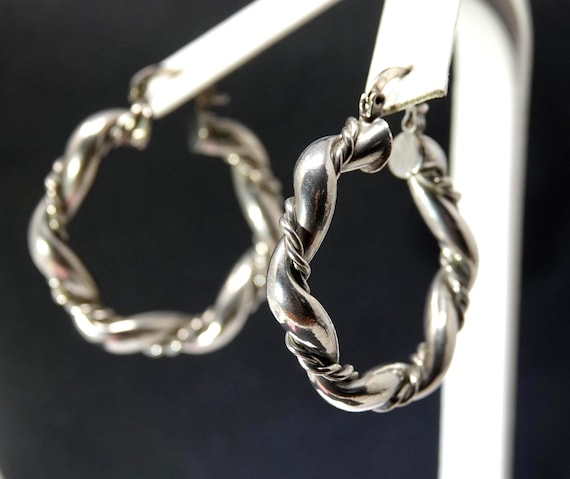 Larger Twisted Sterling Hoops