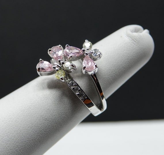 Size 4.75 Pink and White CZ Flower Ring - image 1
