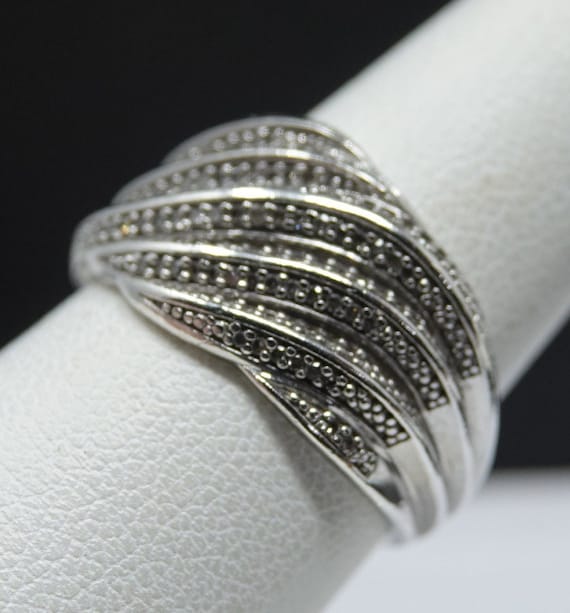 Size 7 Wide Sterling Band with Diamonds