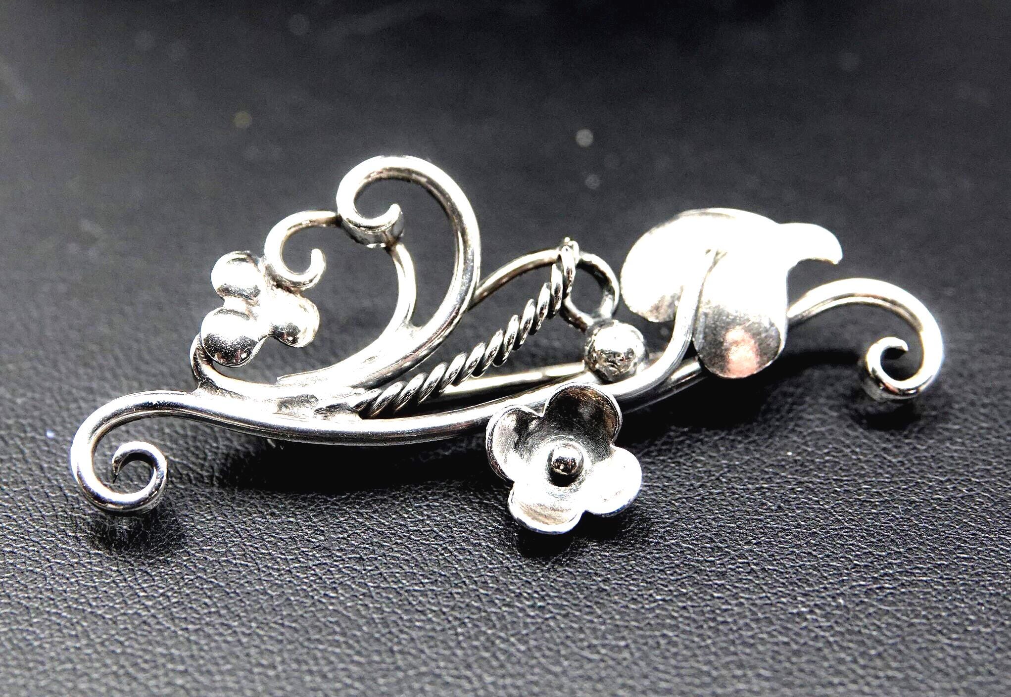 Broche Vintage Plaquée Argent Finement Ciselée Filigrane - Occasion Très Bon état