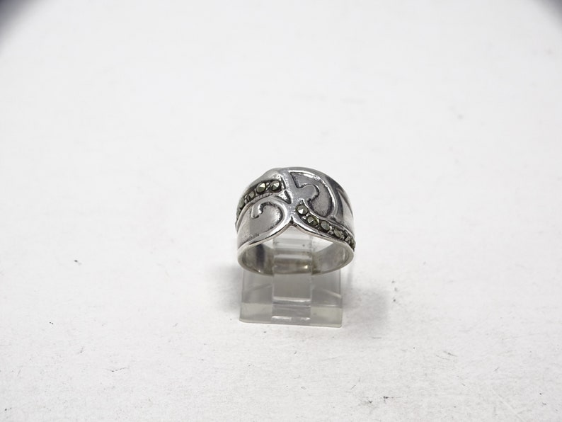 Size 6 Sterling Wide Band Artisan Ring with Marcasites