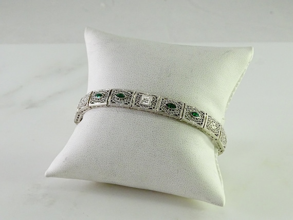 Art Deco Filigree Bracelet 14K White Gold - image 2