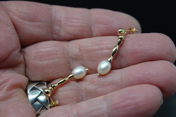 14K Gold with Pearls Drop Earrings - image 2