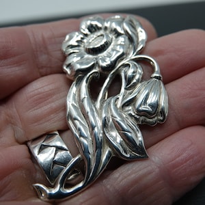 Large Sterling Floral Pin