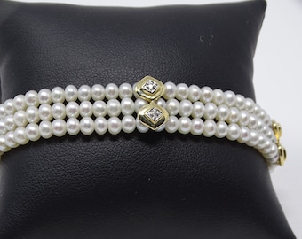 14K Gold Pearl and Diamond Bracelet 7.5"