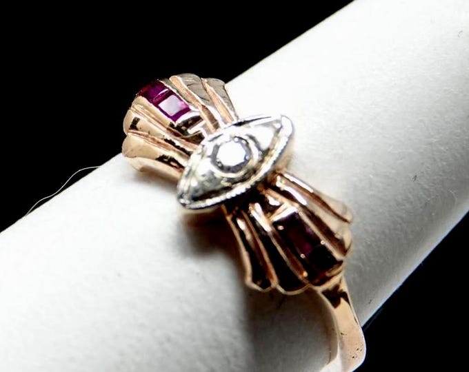 Size 5+ Antique Art Deco 14K Gold , Diamond and Rubies Ring - Etsy