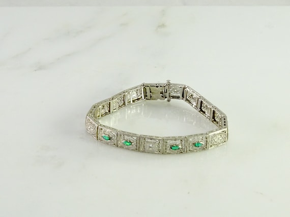 Art Deco Filigree Bracelet 14K White Gold - image 3