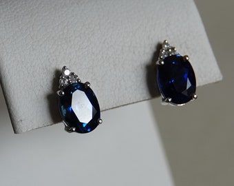 10K White Gold with Synthetic Sapphires and Diamond Accent Earrings