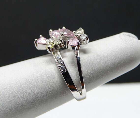 Size 4.75 Pink and White CZ Flower Ring - image 3