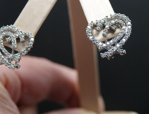 Double Heart Sterling and CZ Ear Bling - image 1