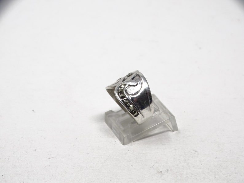 Size 6 Sterling Wide Band Artisan Ring with Marcasites