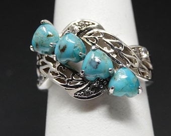 Size 6 Sterling and Heart Cut Turquoise with CZ Accents