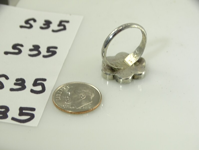 Size 6.5 Native American Sterling Inlaid Flower Ring