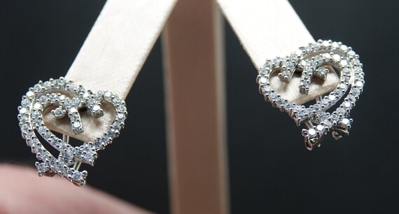 Double Heart Sterling and CZ Ear Bling - image 2