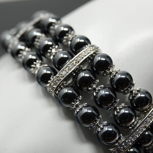 7 1/4&quot; Sterling Hematite and CZ Wide Beaded Bracelet