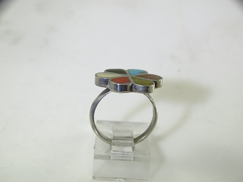 Size 6.5 Native American Sterling Inlaid Flower Ring