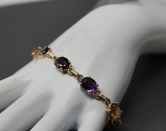 7 1/2" 14K Gold Multi Gemstone Bracelet