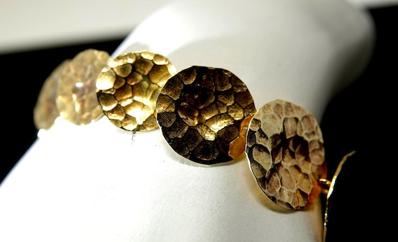 8" Gold over Sterling Hammered Disc Bracelet