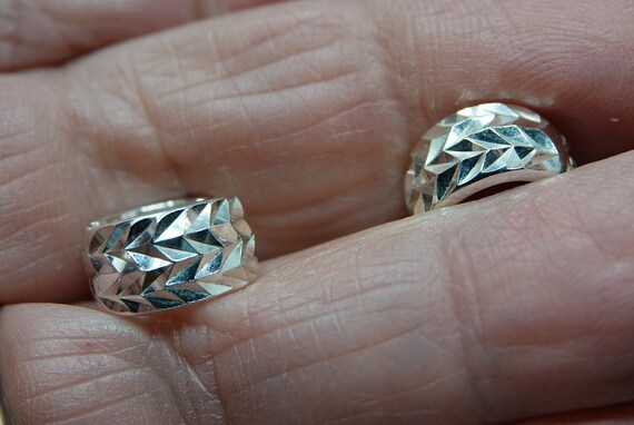Diamond Cut Sterling Clam Shell Huggies - image 5