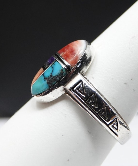 Size 8  Native American Artisan Sterling Inlaid R… - image 3