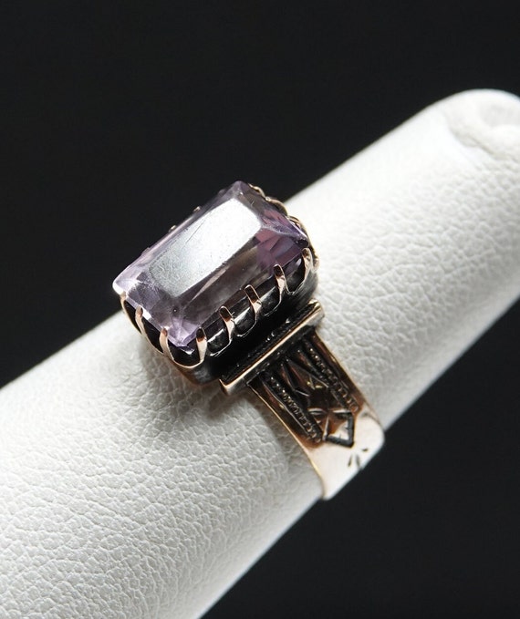 Size 4.5 14K Yellow Gold Victorian Era Amethyst R… - image 2