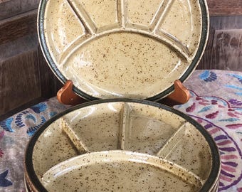 Vintage Otagiri Stoneware Mariner Pattern Divided Fondue Plates Set of 4 EUC