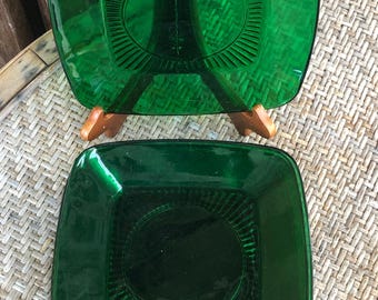 Anchor Hocking Fire-King Charm Forest Green Square Plates (Set of 4)