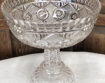 Model Flint Glass Company Footed Open Compote "Pride" "Beveled Star" Pattern
