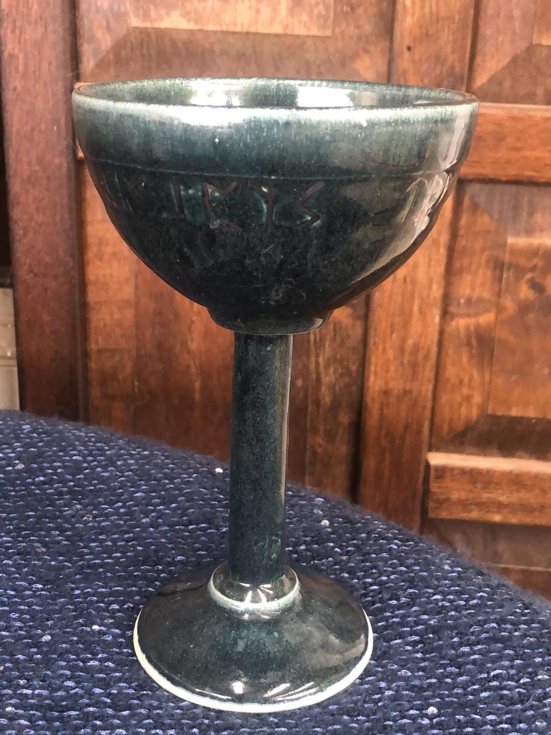 Studio Pottery Goblet, Teal Rune Design, Circa 2000 - Etsy
