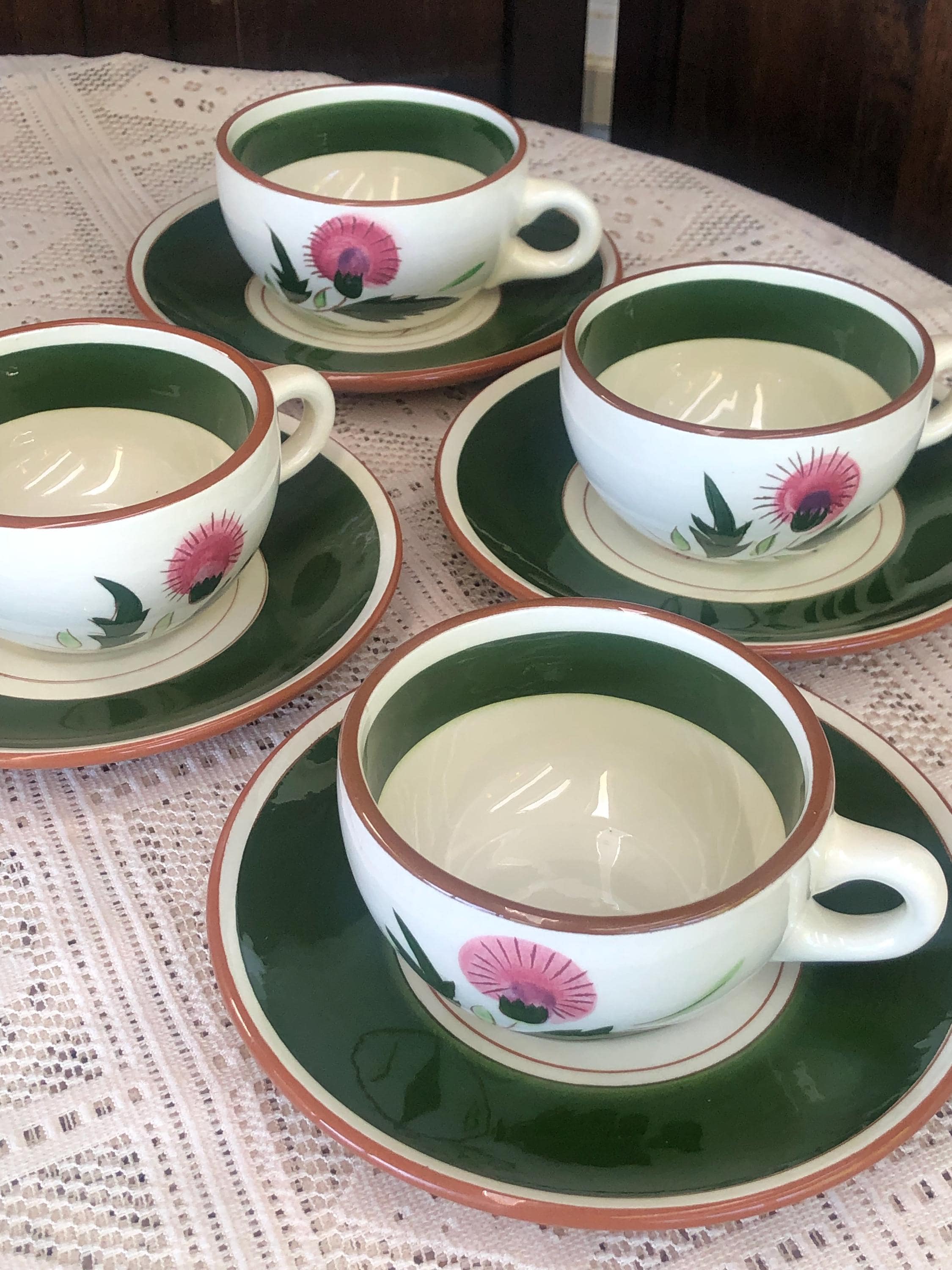 Midcentury Stangl Pottery “thistle” Teacups & Saucers - Service