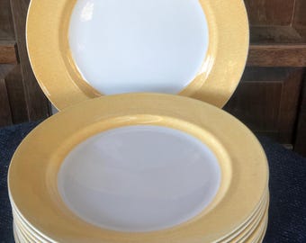 Vintage Mikasa Country Gingham Dinner Plates, Set of Eight, Yellow