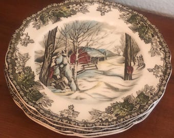 Johnson Bros Friendly Village Bread Plates: Red Maples, England, 1950s, Set of 4