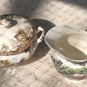 Johnson&#39;s Brothers Friendly Village Mill Stream Covered Sugar and Creamer Excellent Condition Vintage