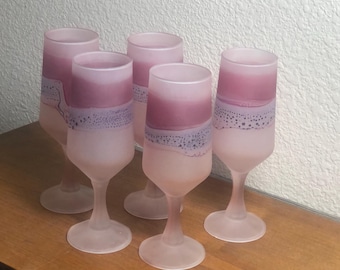 Hebron Art Drip Glaze Frosted Stemmed Champagne Flutes Set of 5