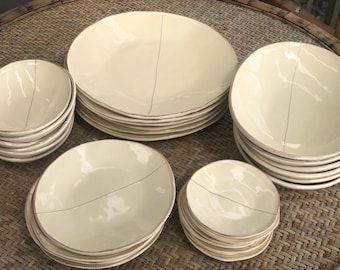Beige Stoneware Plates Rustic Art Pottery