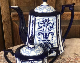 Vintage Bombay Company Tea/Coffee Service Set Windsor Pattern Teapot and Sugar Bowl w Lid