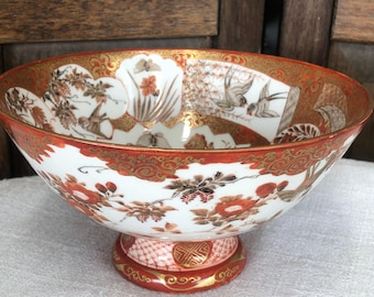 Japanese Kutani Footed Porcelain Meiji Period Bowl Signed Circa 1900