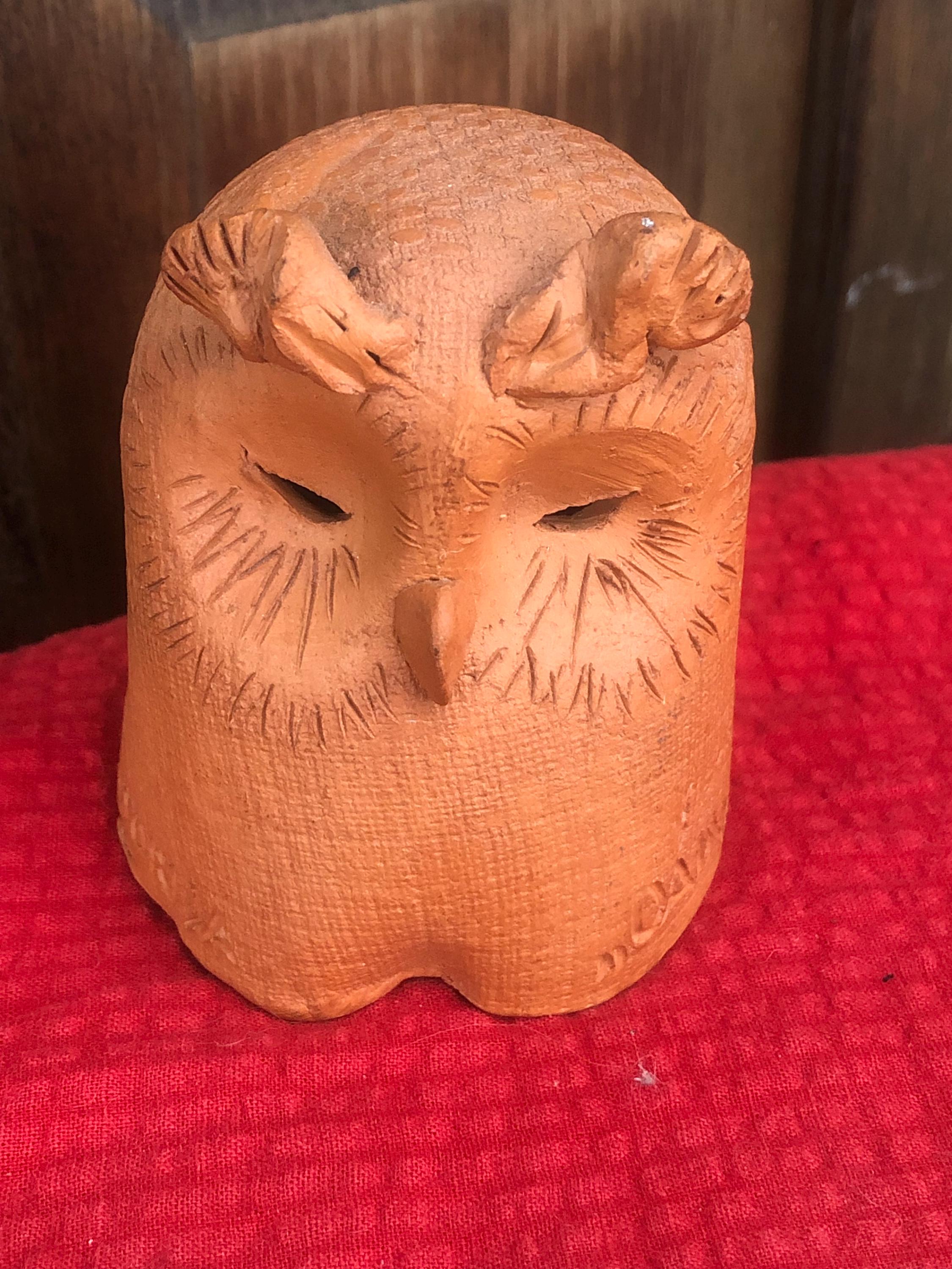 Lithuanian Dainava Clay Owl Figurine Signed One-of-a-kind