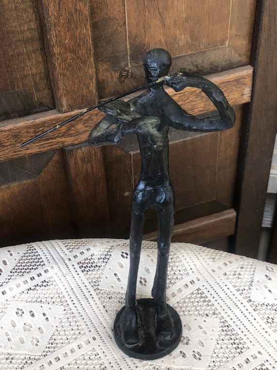 Brutalist Metal Sculpture Musician Violinist Very Good Condition 1970s