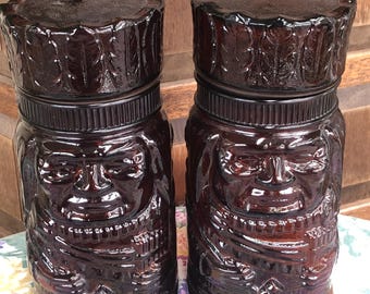 Vintage Cigar Store Indian Glass Canister/Storage Jar Pristine