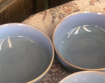 Dansk Haldan Blue over Brown Stoneware Cereal/Soup Bowls Set of 2