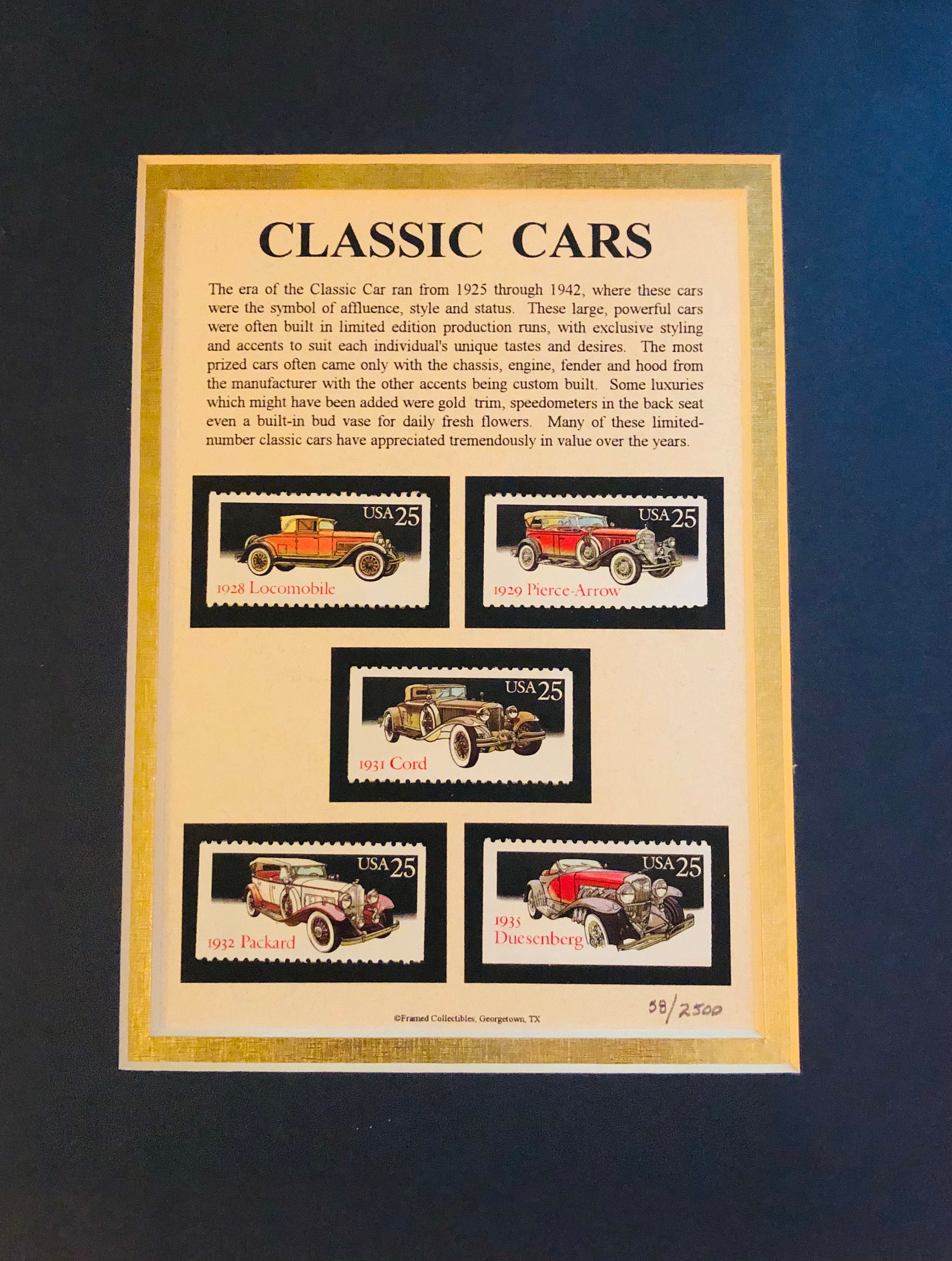 Vintage Classic Cars Matted Postage Stamp Collectible Etsy