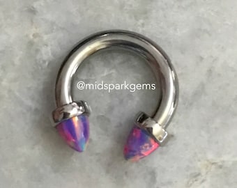 10G or 8G Titanium Horseshoe Circular Barbell, Lab Lavender Opal, Internally Threaded ASTM F136 Titanium - Septum Ring