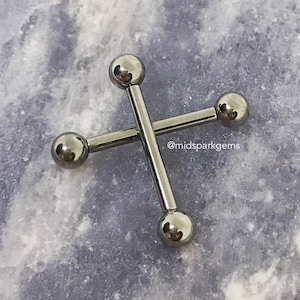 NON-ANODIZED Internally Threaded ASTM F136 Titanium Tongue or Nipple Barbell with Ball or Spike Cones, Single or Pair, 12g or 14g