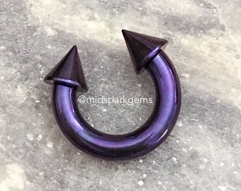 DARK PURPLE (3G, 4G, 5G, 6G, 7G, 8G, 10G, 12G) ASTM F136 Titanium Internally Threaded Bigger Gauge Horseshoe Circular Barbell Balls / Spikes