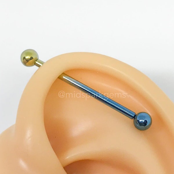 14G Floating Industrial Barbell - Titanium ASTM F136 - Internally Threaded - Choose Your Anodized Color - Scaffold Piercing