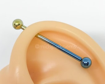 14G Floating Industrial Barbell - Titanium ASTM F136 - Internally Threaded - Choose Your Anodized Color - Scaffold Piercing